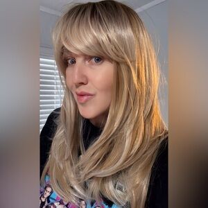 Blonde Layered Synthetic Wig with Bangs - Blonde